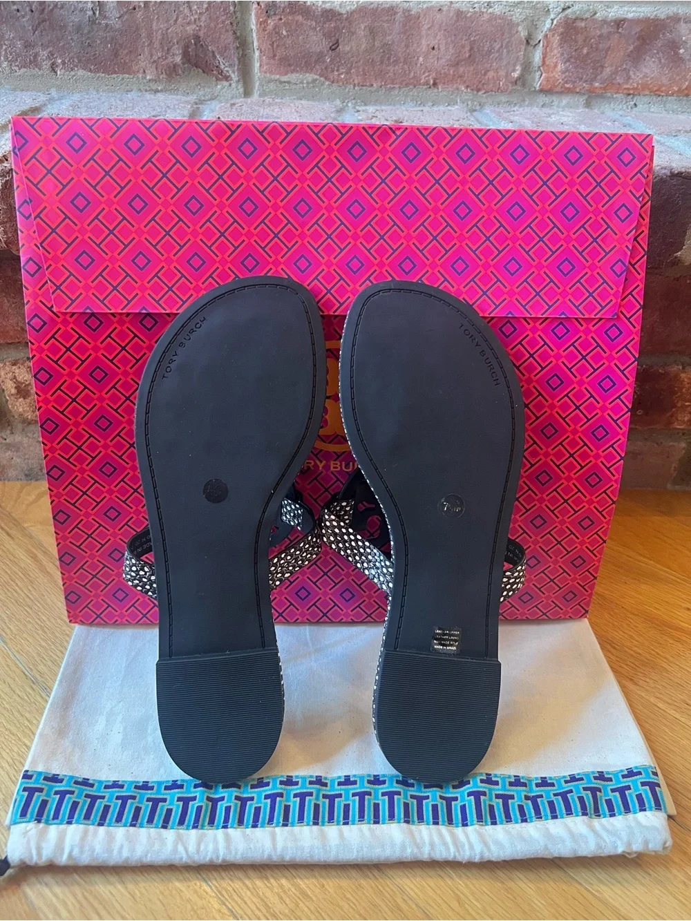 Tory Burch Black & White Leather Embossed Spotted Snake Metal Miller Sandals